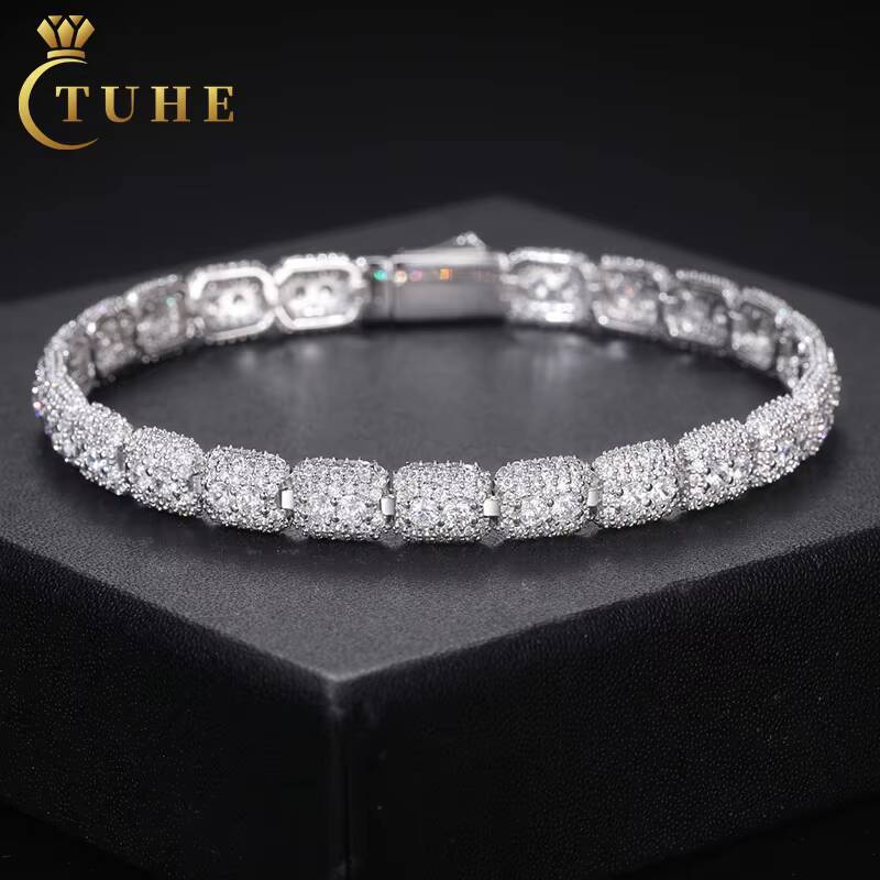 Bling Design Jewelry Pass Diamond Tester 925 Pure Silver Tennis Bracelet 7mm Vvs Moissanite Diamond Men Bracelet