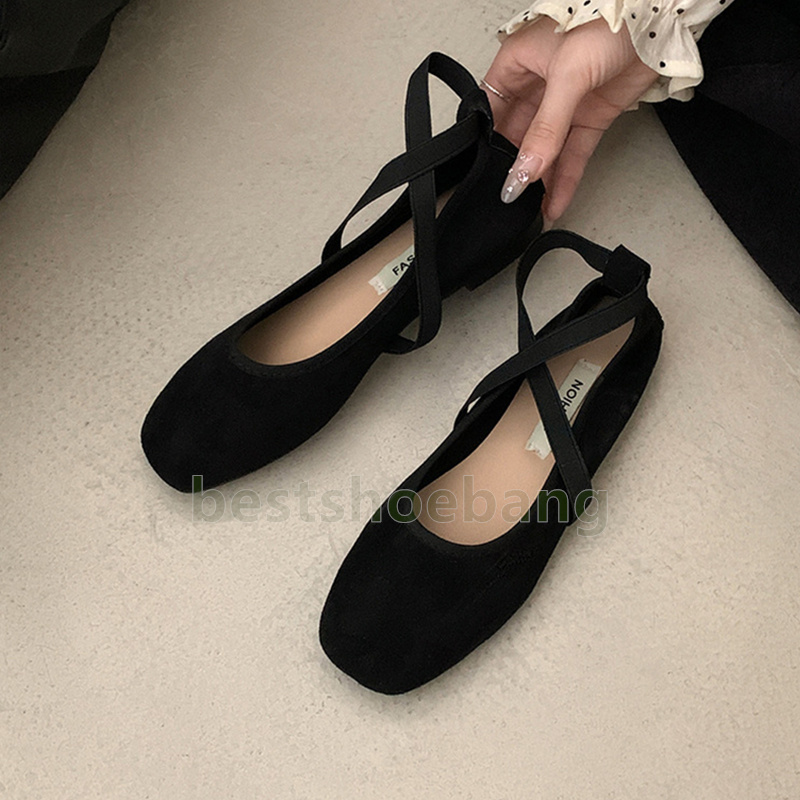 designer shoes ballet flats heels loafers womens elegant round toe mary jane shoes fashion soft crossover elastic band single shoes