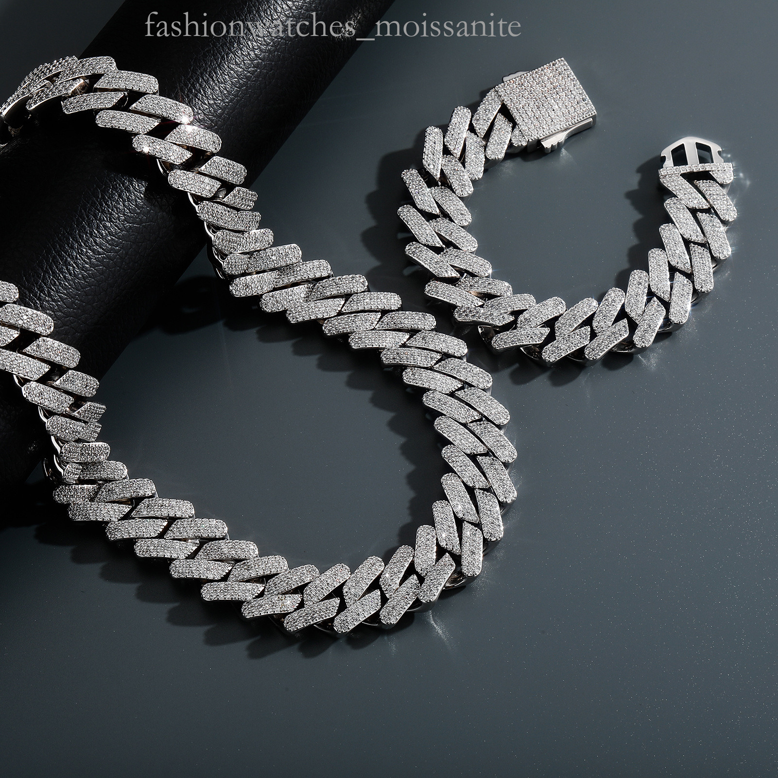 Hip Hop 18-20MM Dia Cuban Chain Men's Bracelet Jewelry Full Zircon Necklace