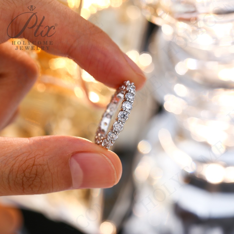 Finger Promise Ring Set Fashion Engagement Wedding Jewelry 925 Sterling Silver Full Diamond 3mm D Color Moissanite Eternity Band Rings