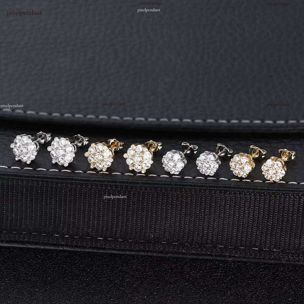 High Quality Moissanite Iced Out Fine Jewelry fashion Flower Stud Earrings for Women