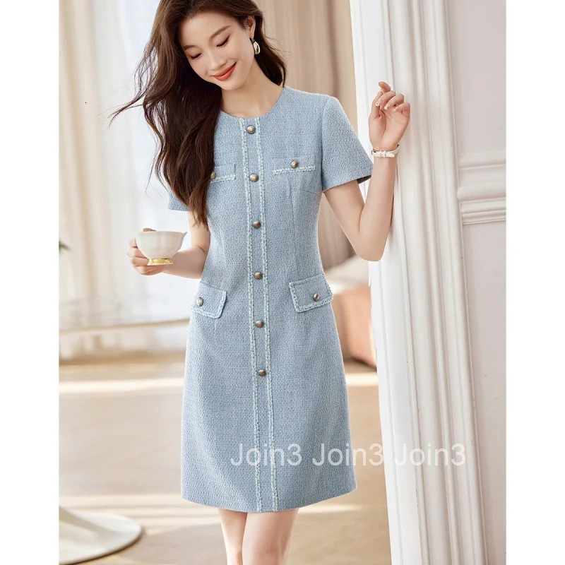 Women Summer New Exquisite Elegant Style Fragrant Round Neck Short Sleeved Dress