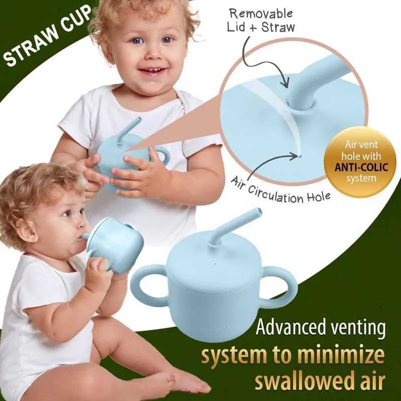 Food Grade Silicone Baby Feeding Cups Personalized Name Children Learn Drinking Cups Sippy Cups Kids Toddlers Straw Water Bottle X250806