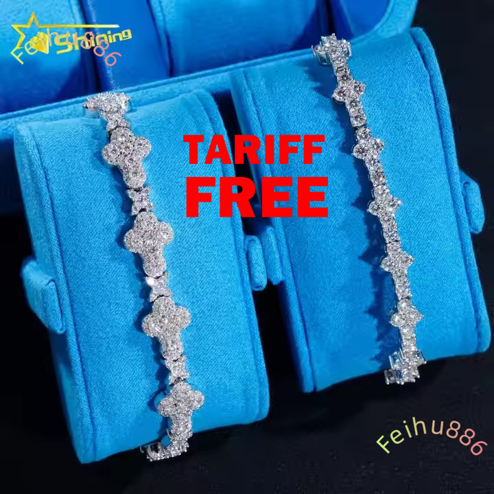 Cross Style Tennis Bracelet Fashion White Gold 925 Sterling Silver VVS Moissanite Diamond Iced Out Star Cross Link Bracelet