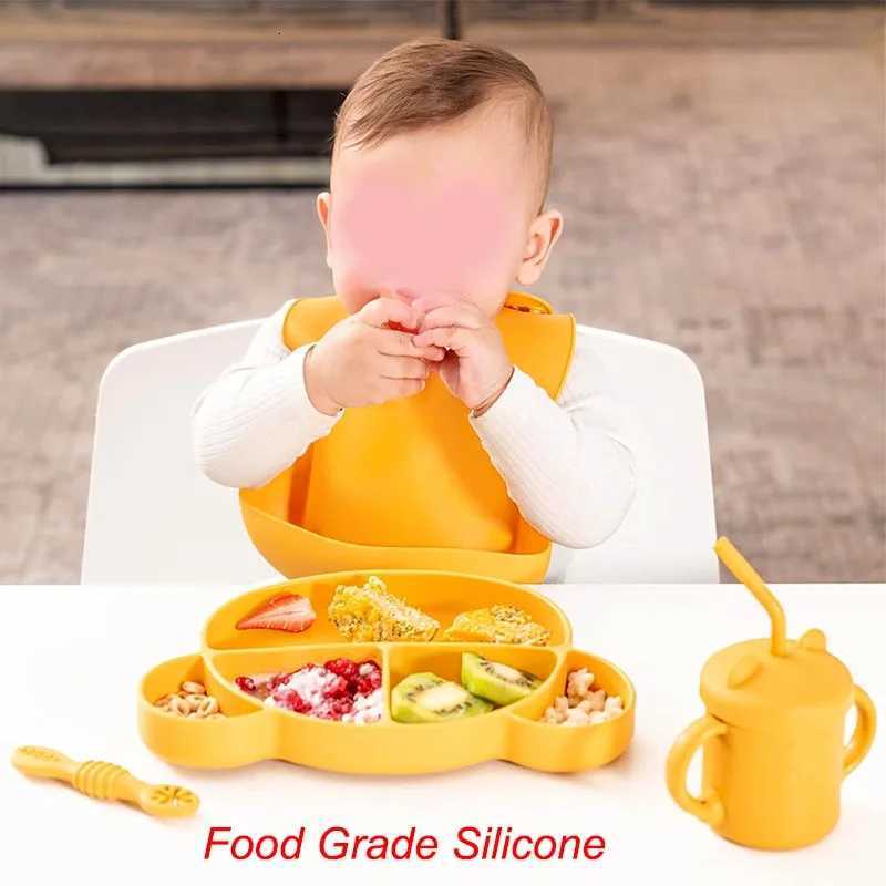 12Pcs Kids Silicone Tableware Personalized Name Baby Feeding Plate Bear Bowl Spoon Fork Customized Newborn Gift Children Dish X250806