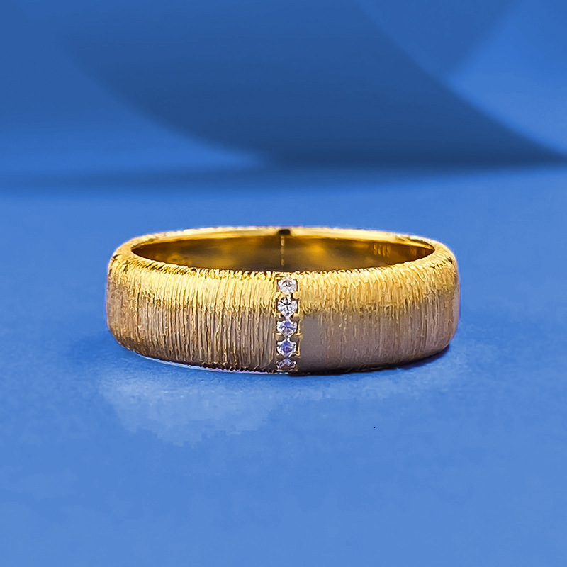 Hui Zhi Wing Jewelry Brushed Rings Handmade Micro Inlay S Silver Gold Plated Couple Stackable Wide Narrow Style