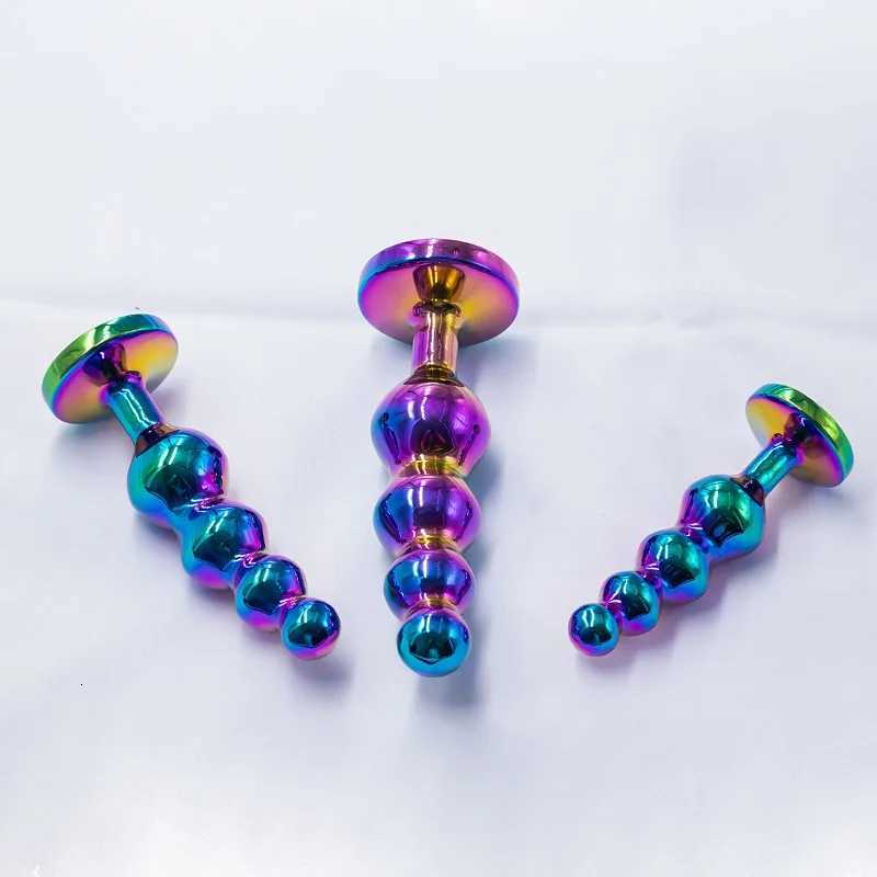 New Colorful Anal Plug Metal Anal Beads Butt Plug Metal Dildo G-spot Stimulating Prostate Massager Sex Toys for Men and Women XJ250806