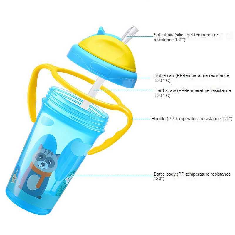 Cartoon Baby Feeding Cup with Straw BPA Free Portable Bottle Leak Proof Handle Kids Training Sippy Cups Childrens Drinking Cup X250806