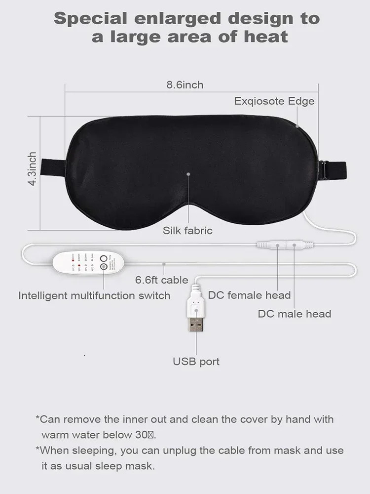 USB Heated Eye Mask Reusable USB Silk Steaming Eye Mask Eye Massager For Sleeping Eye Puffiness Anti Dark Circle Patch Eye Care 250729