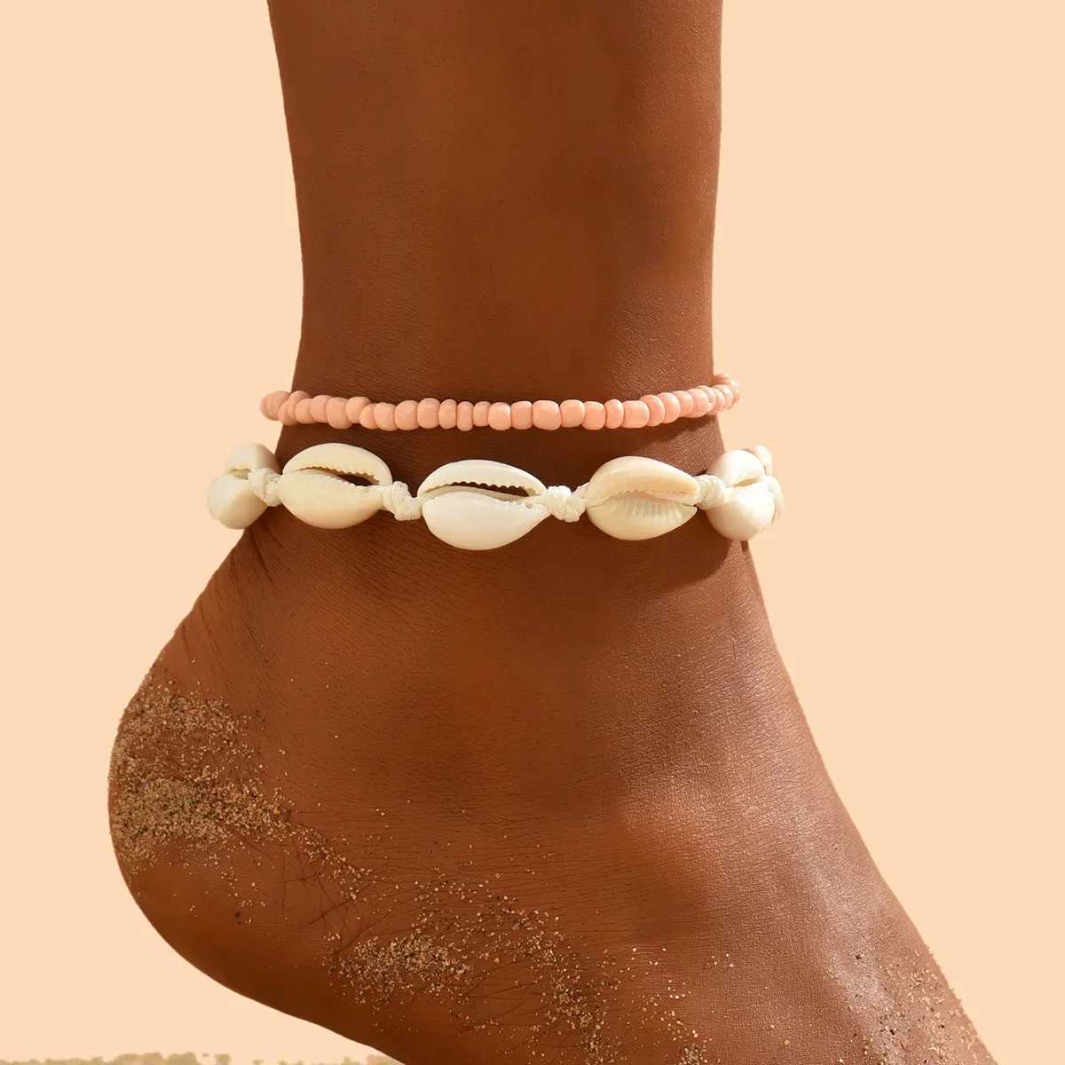 2PCS Bohemia Natural Shell Anklets For Women Small Resin Beads Summer Beach Shell Barefoot Ankle Leg Chain Foot Jewelry Y250805