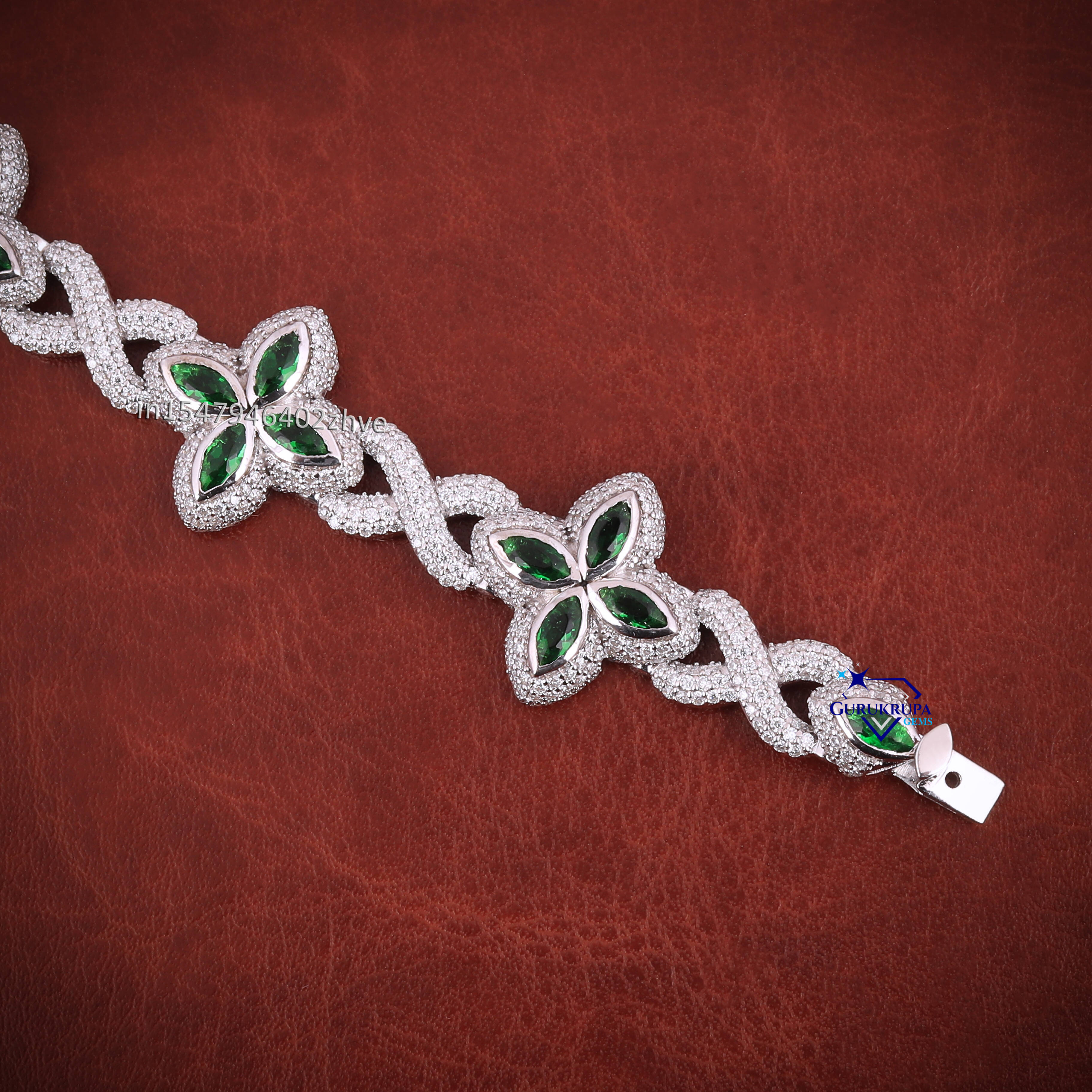 Charm Colorful Marquise Eye Moissanite Four Leaf Clover 14k Solid Gold Cuban Chain Bracelet Mens Women Jewelry Bracelet