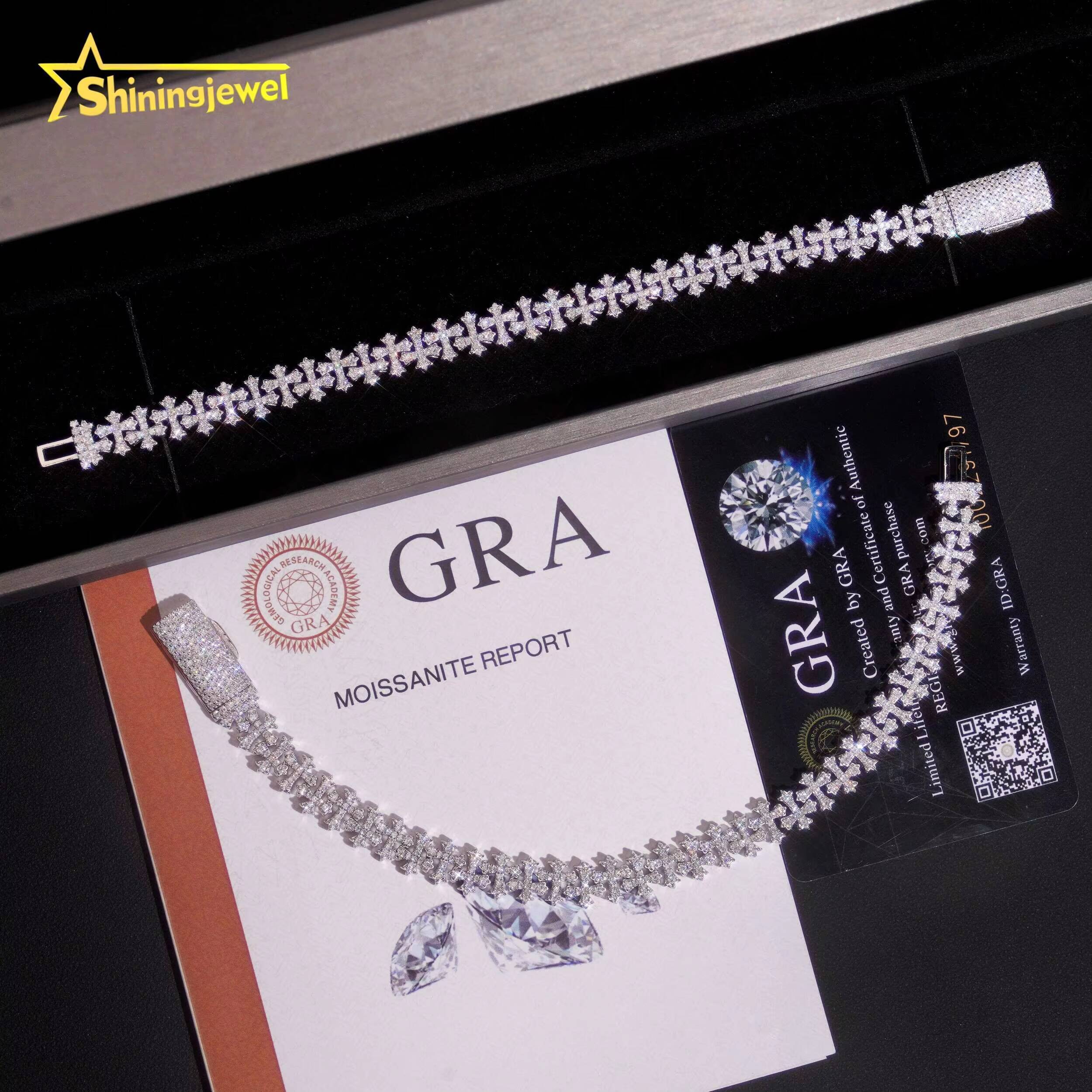 Iced Out Moissanite Cross Bracelets in 925 Silver Micro Pave Diamond Cut Design Unique Custom for Couple