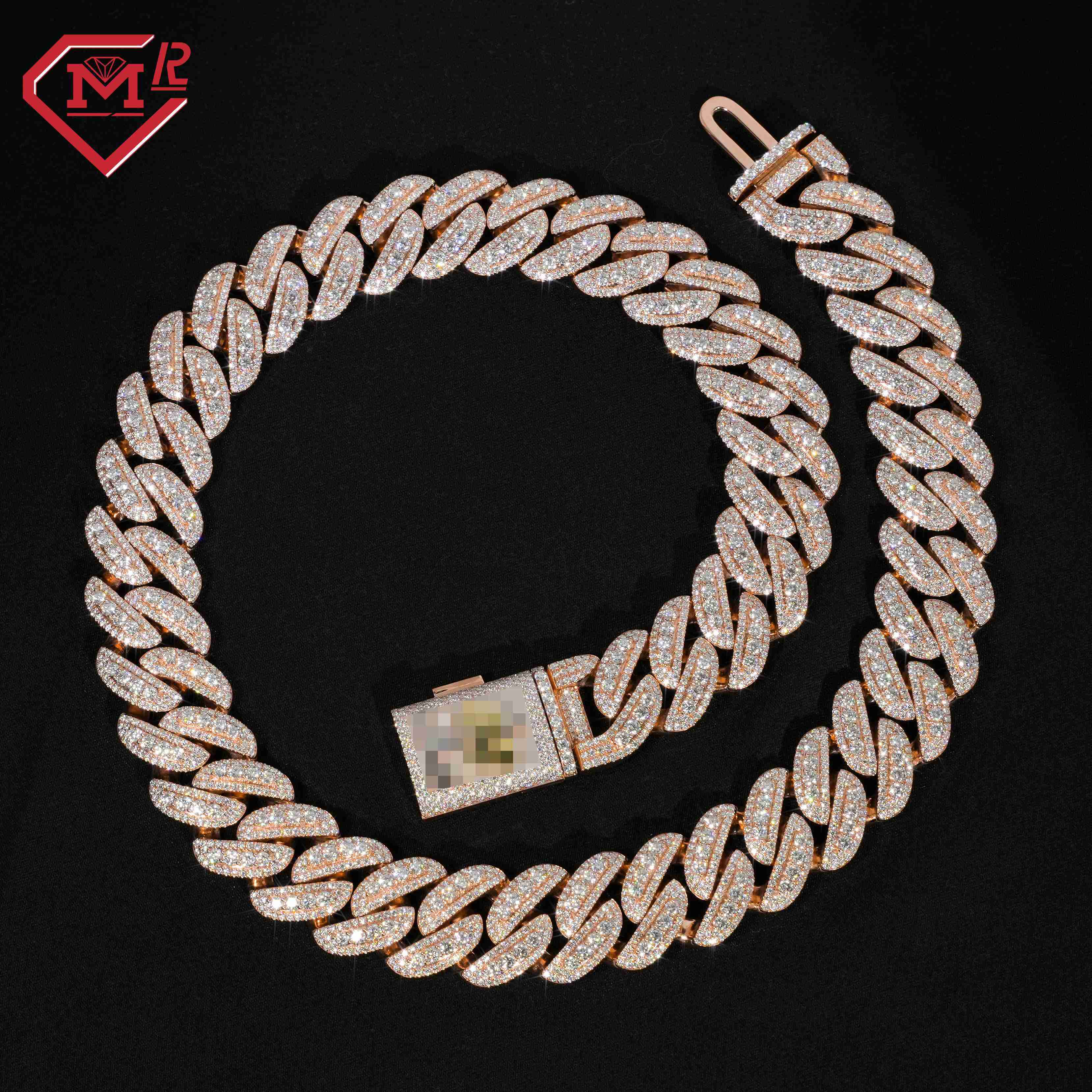 Heavy Cuban Chain Miami Rose Gold 925 Silver Custom Clasp Vvs Iced Out Moissanite Cuban Link Chain