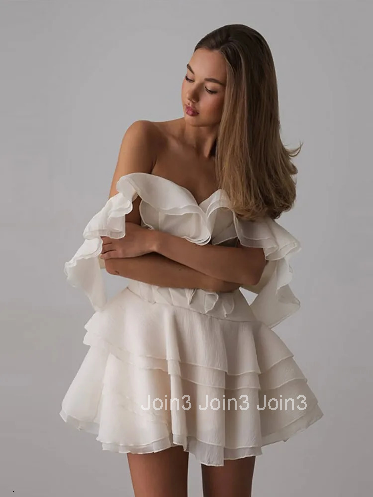 Elegant Fly Sleeve Ruffled Mini Dresses for Women Chic V Neck High Waist Female Short Dress Summer New Slim A Line Vestidos