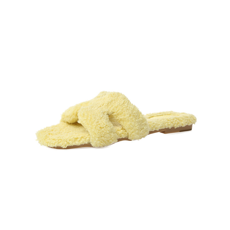 Free delivery designer Slippers Booties Half drag suede fur slippers for women one line drag for outdoor wear