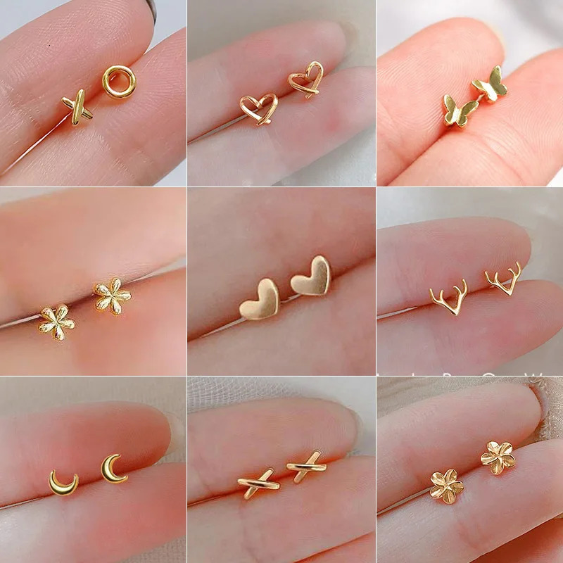 silver-plate Gold Color Mini Small Butterfly Heart Stud Earring For Women Cartilage Helix Tragus Ear Piercing Jewelry Gift 250805