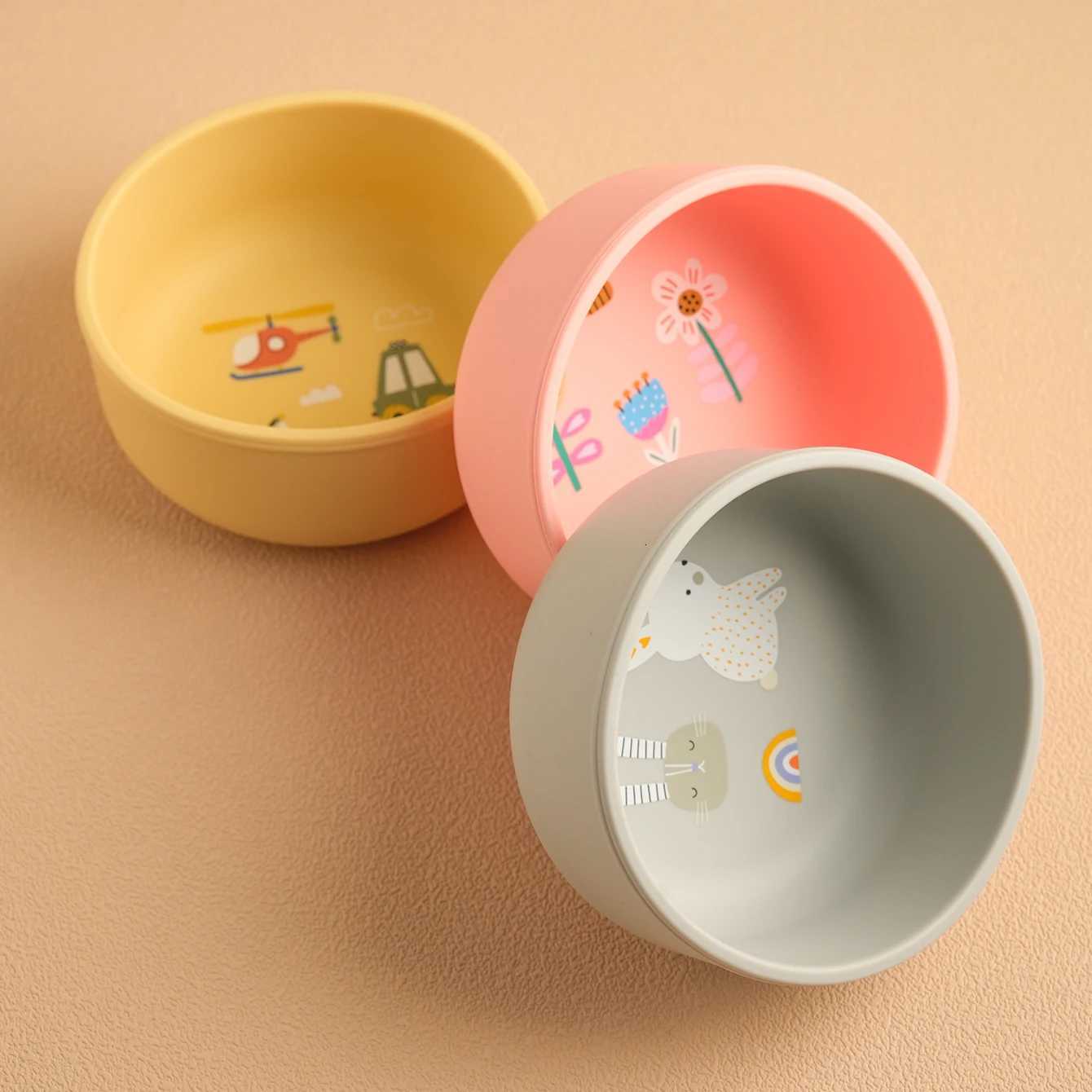 1PCS Baby Silicone Feeding Bowl Cartoon Pattern Baby Dishes Plate BPA Free Food Container Newborn Training Weaning Tableware X250806