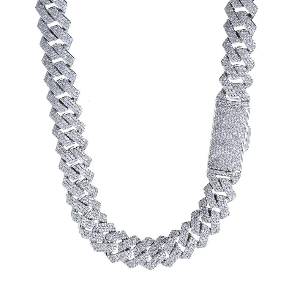 NUOYA 16MM Hight Quality Iced Out 3 Row Diamond Cuban Link Chain White Gold Plated Bling Stone Cuban Chain Necklace for Women