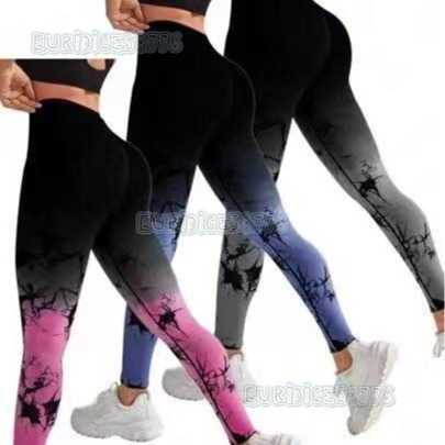 Gradient Tie-dye Seamless Peach Yoga Shorts for Women Hip-lifting Outdoor Tight High-waist Sports Fitness Pants for Women H250806