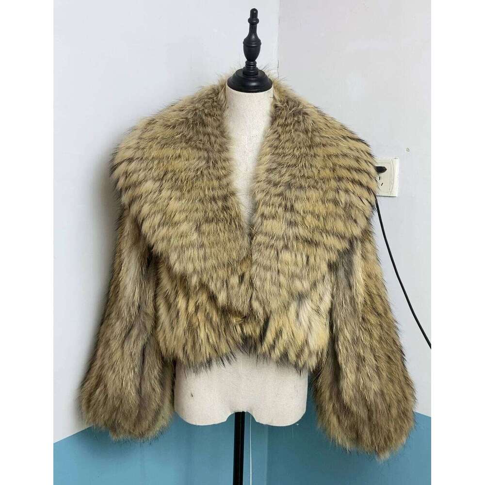 2024 Real Coat Winter Jacket Women Natural Fox Fur Raccoon Outerwear Turn-Down Collar Thick Warm Female Streetwea 250806