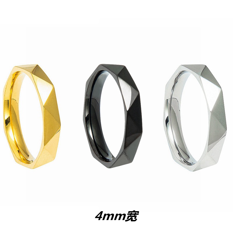 4mm Minimalism Stainless Steel Rhombus Surface Cutting Unisex Ring Jewelry Props Accessories Gifts Classic Couple Jewelry