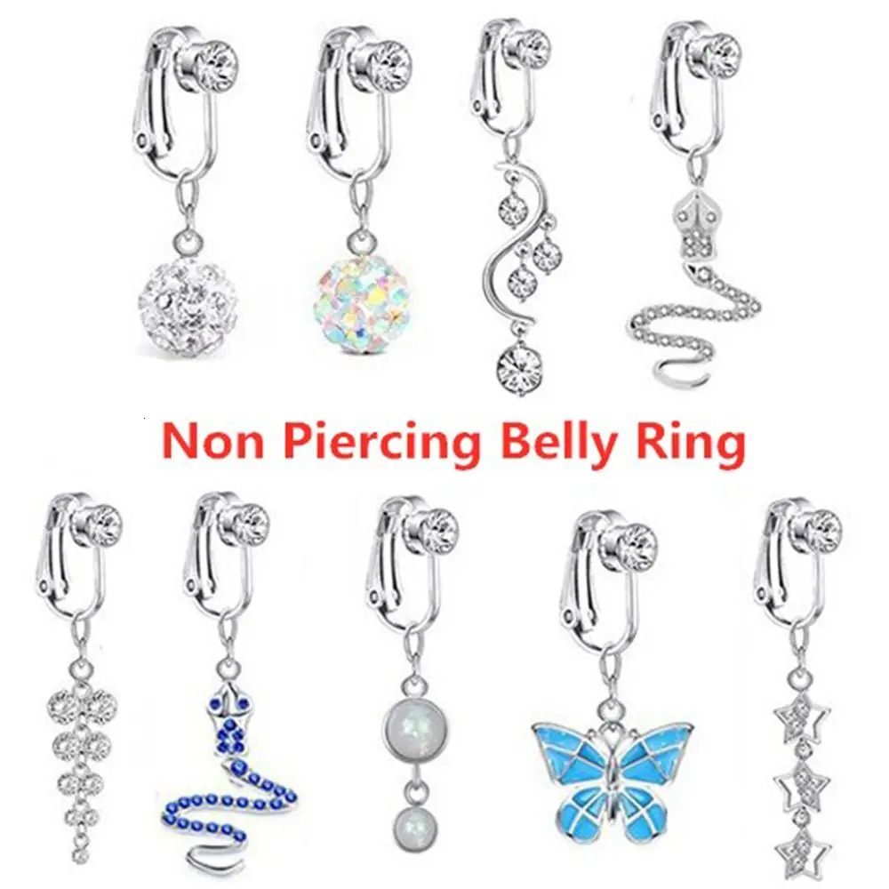 Belly Ring Non Piercing Navel Belly Button Crystal Cartilage Clip on Earrings Body Jewelry Accessories 250805