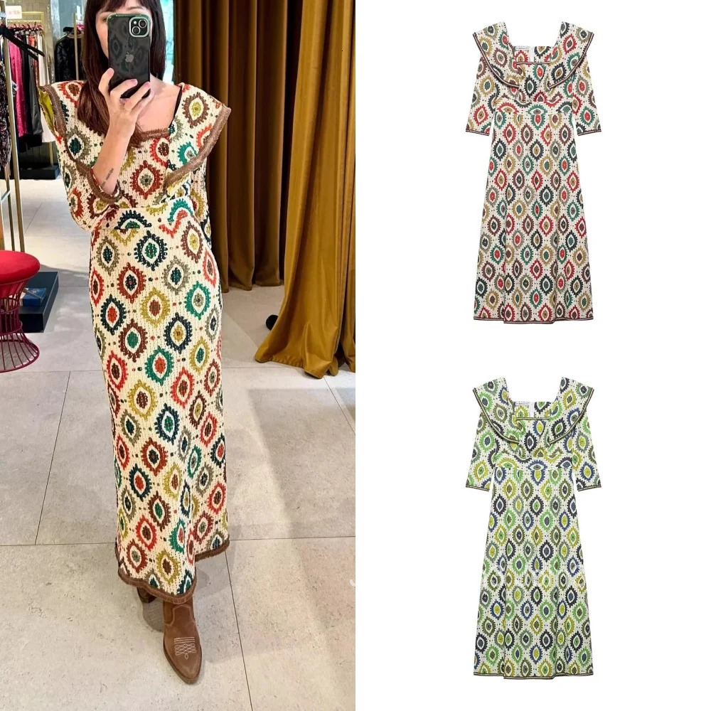 The Summer New Womens Wear Is A Retro Elegant Simple and Fashionable Ethnic-style Printed Vacation Webbed Dress