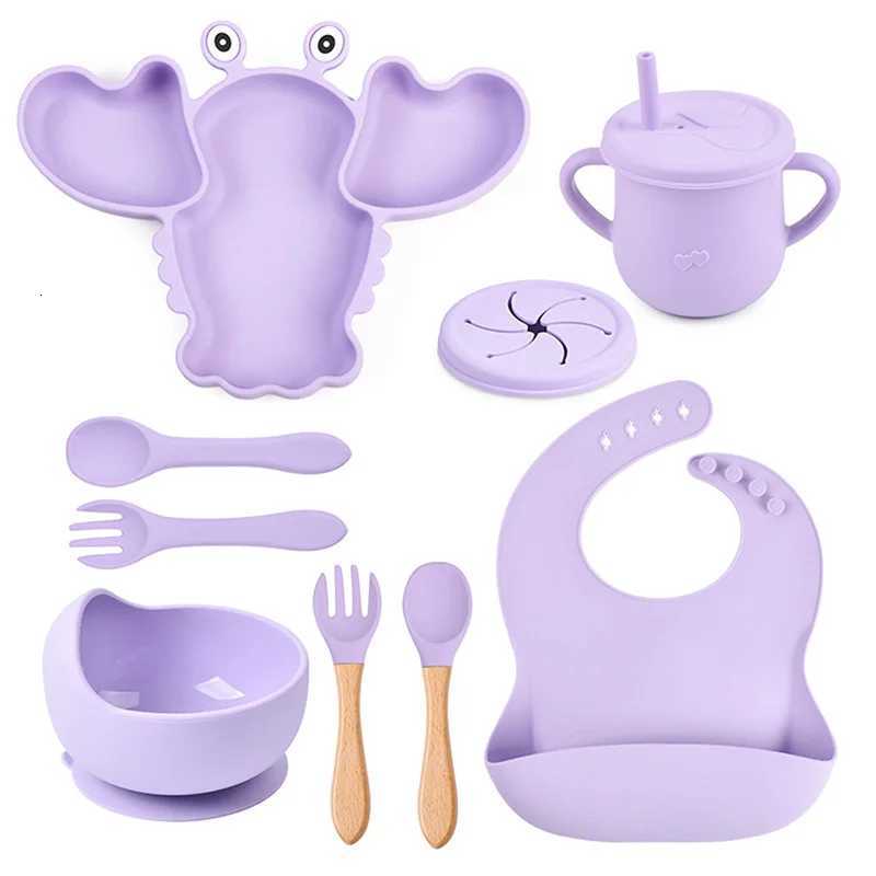8Pcs Silicone Plates for Kids Personalized Name Childrens Tableware Suction Bowl Dishes Baby Feeding Sets Lobster Shaped Plates X250806