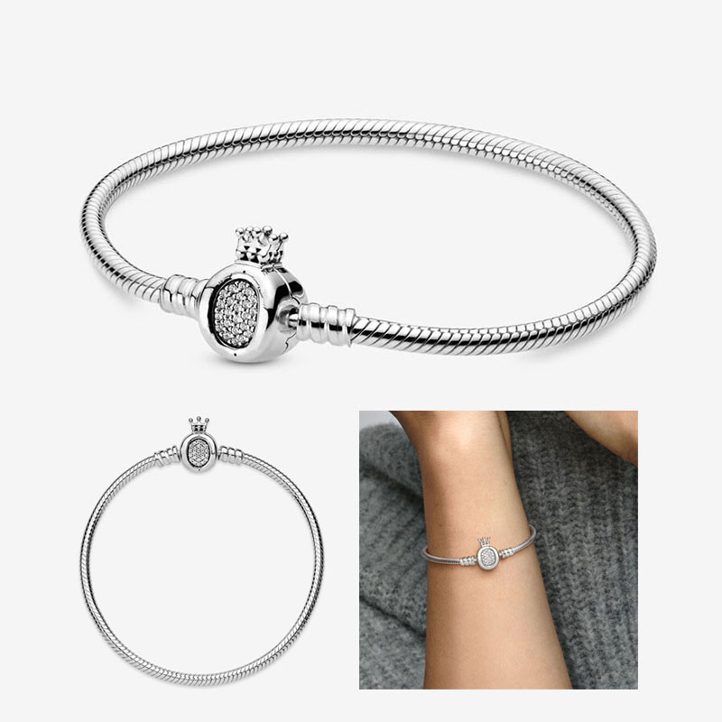 Moments Crown O Clasp Snake Chain Bracelet 925 Sterling Silver BRACELET for PAN Designer Jewelry Women Gift Luxury bracelets with Original Box set High Quality