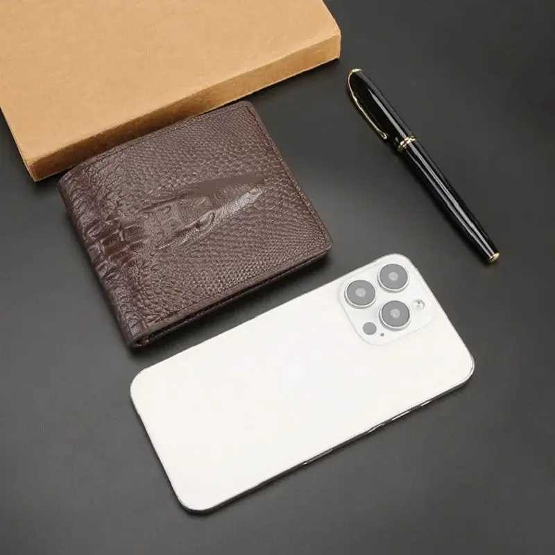 GOYN Leather Slim Minimalist Bifold Front Pocket Wallet for Men Bifold Short Crocodile Pattern Business Cardholder WalletXJ250806