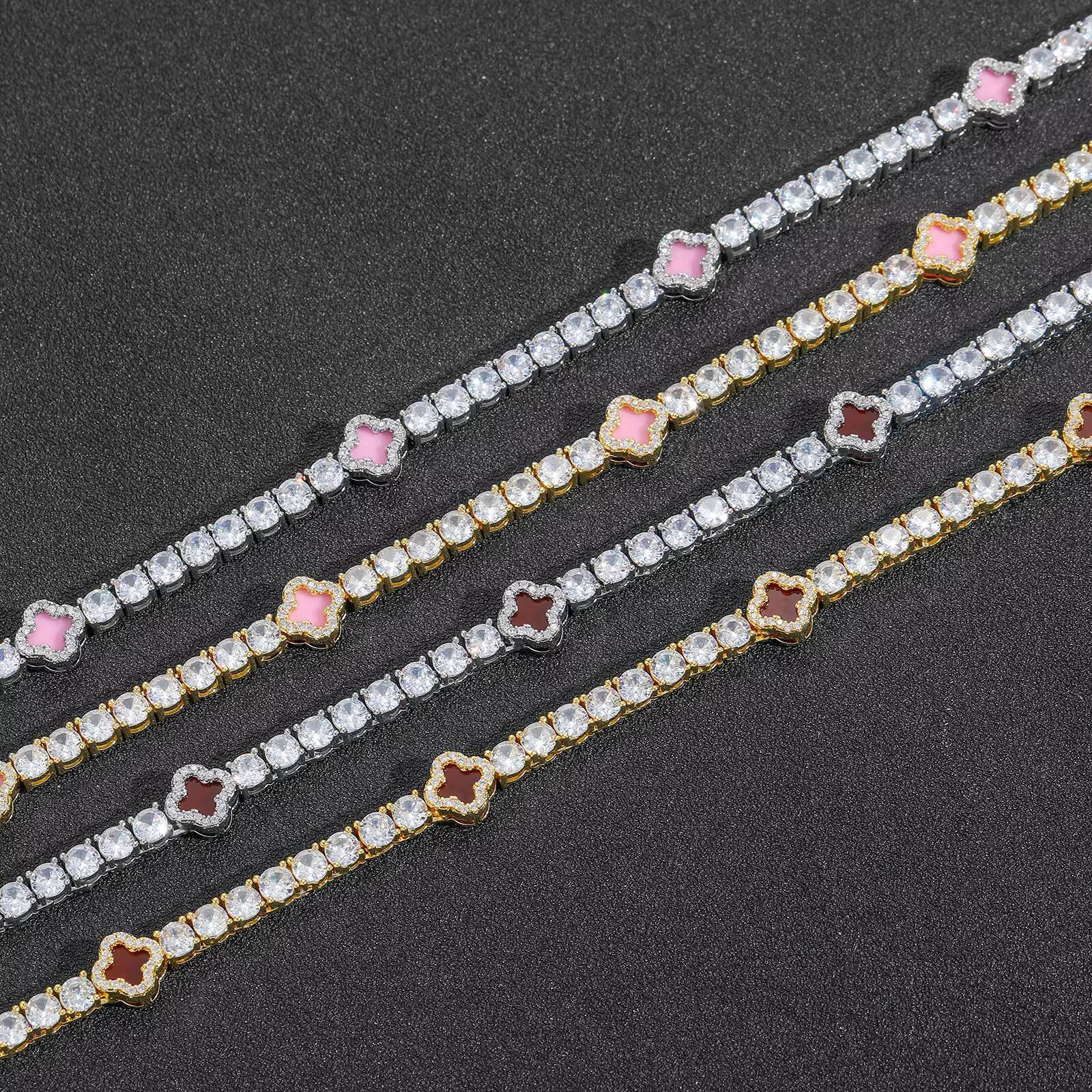 Luxury Zircon Tennis Necklace Bling Hip-hop Necklace 16-22inches Gold Plated Fashion Clover Necklace