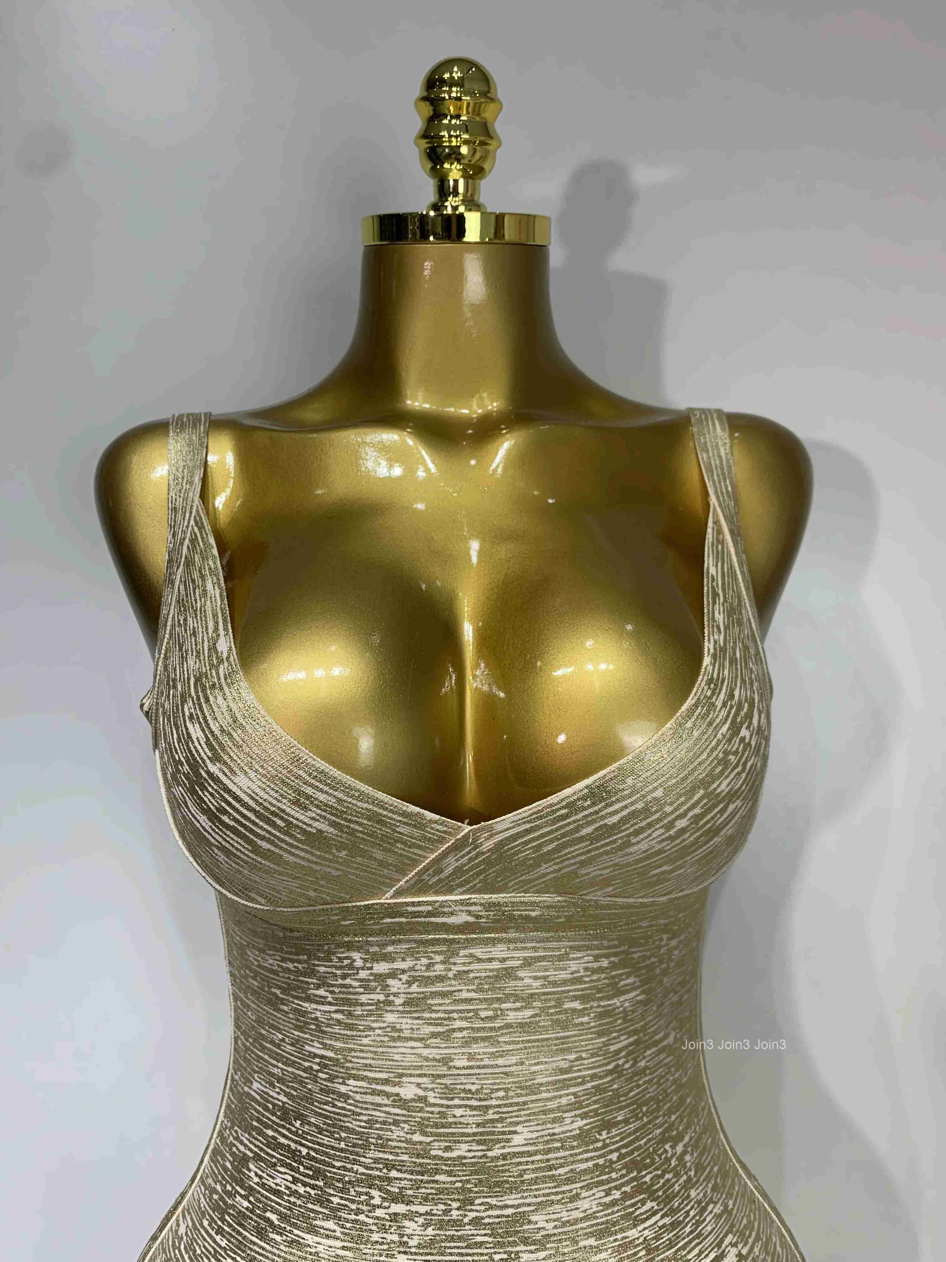 High Quality Celebrity Elegant Gold Bodycon Bandage Dress Women Sexy Nightclub Evening Party Luxury Birthday Dress Vestidos