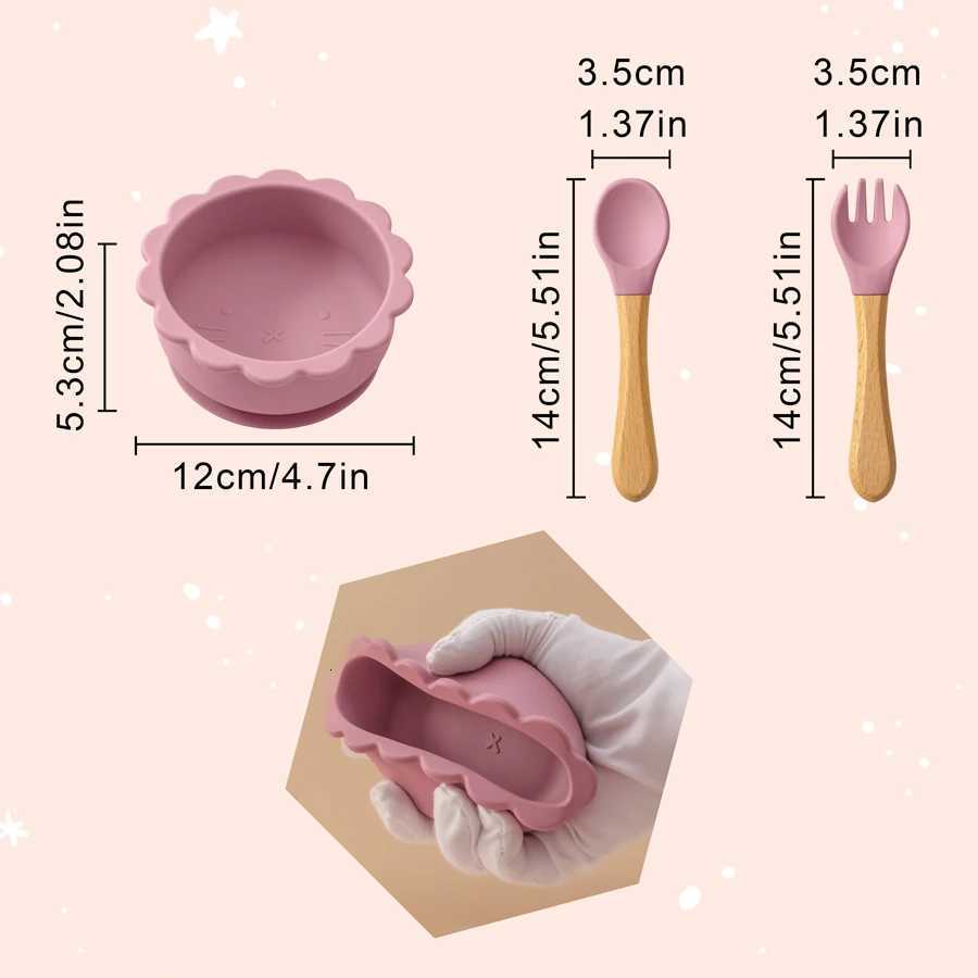 3Pcs/Set Silicone Baby Feeding Bowl Waterproof Spoon Fork Baby Stuff Color Kids Silicone Cartoon Animals Dishes For Baby X250806