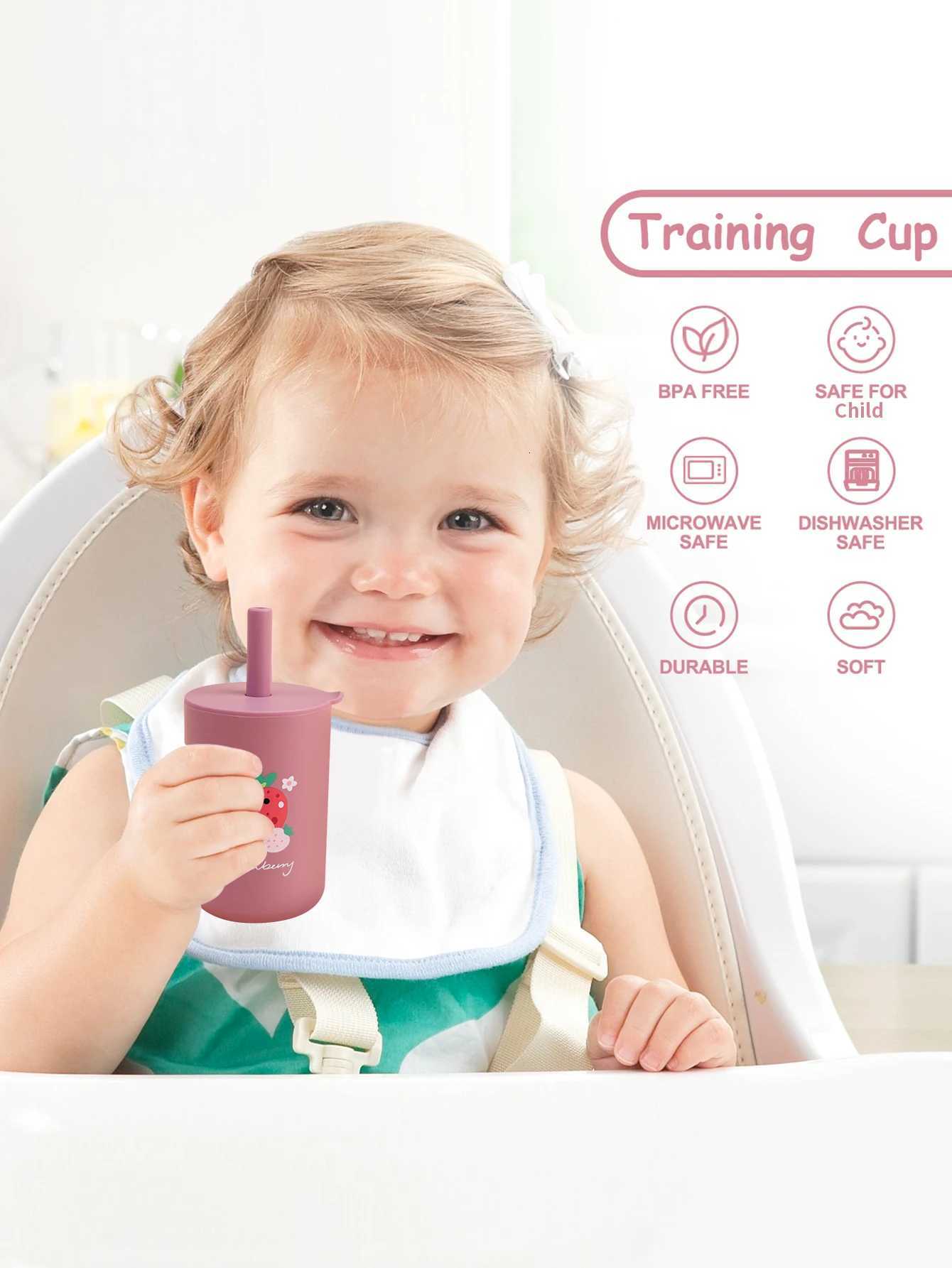 1Pc Baby Feeding Straw Cup Baby Cartoon Learning Feeding Cup Food Grade Silicone Toddler Water Bottle Tableware BPA Free X2508061