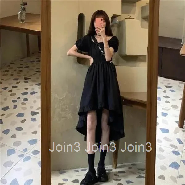 Nichea-line Black Dress Womens Summer French Vintage Slimming Elegant Short Skirt Long Dress Mixed Pattern