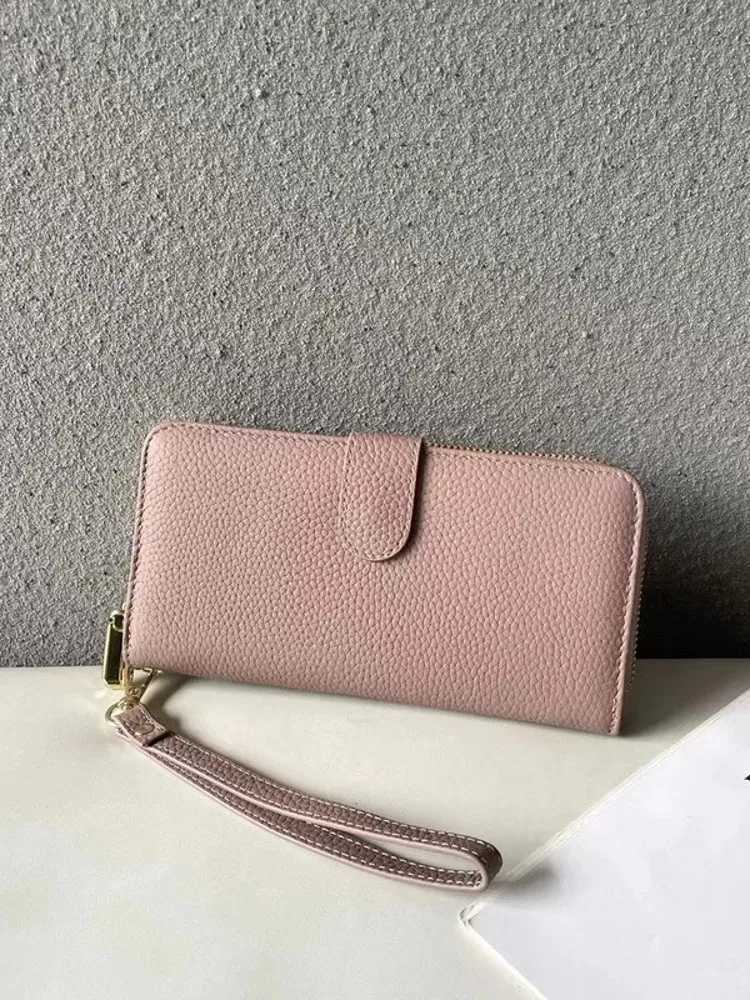 Women Long Cowhide Genuine Leather Wallet Card Holder Office Ladies Casual Clutch Bags Zipper Classic Purse Wallets Solid Color XJ250806