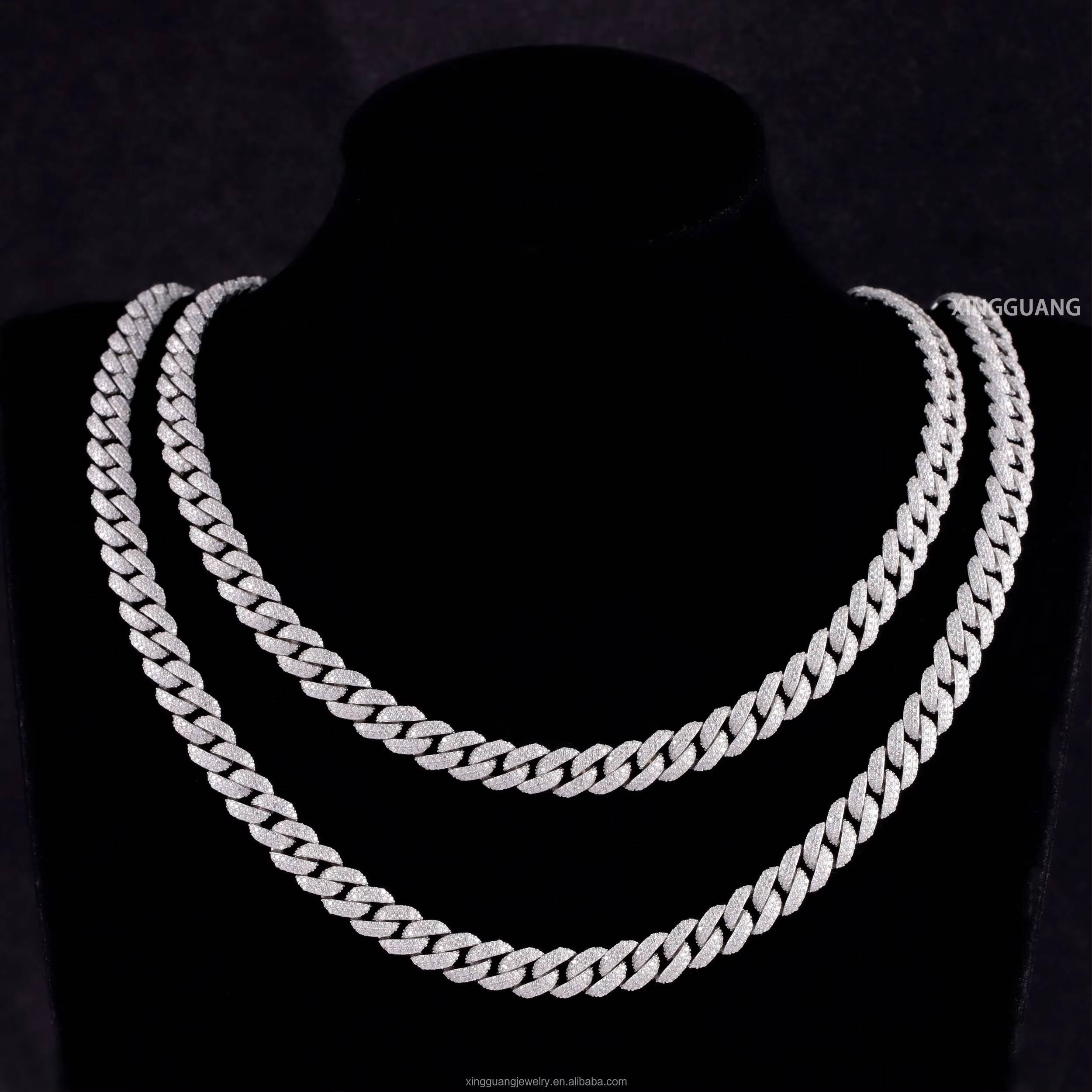 XG Factory Price RTS 9mm Moissanite Cuban Chain Hiphop Cuban Link Chain for Men Silver Fine Jewelry Necklace Diamond Cuban Chain