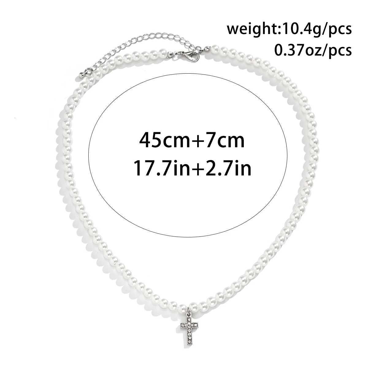 Pearl Beads Chain with Shiny Rhinestone Cross Pendants Necklace Men Trendy White Beaded Choker on Neck 2022 Fashion Jewelry Male Y250805