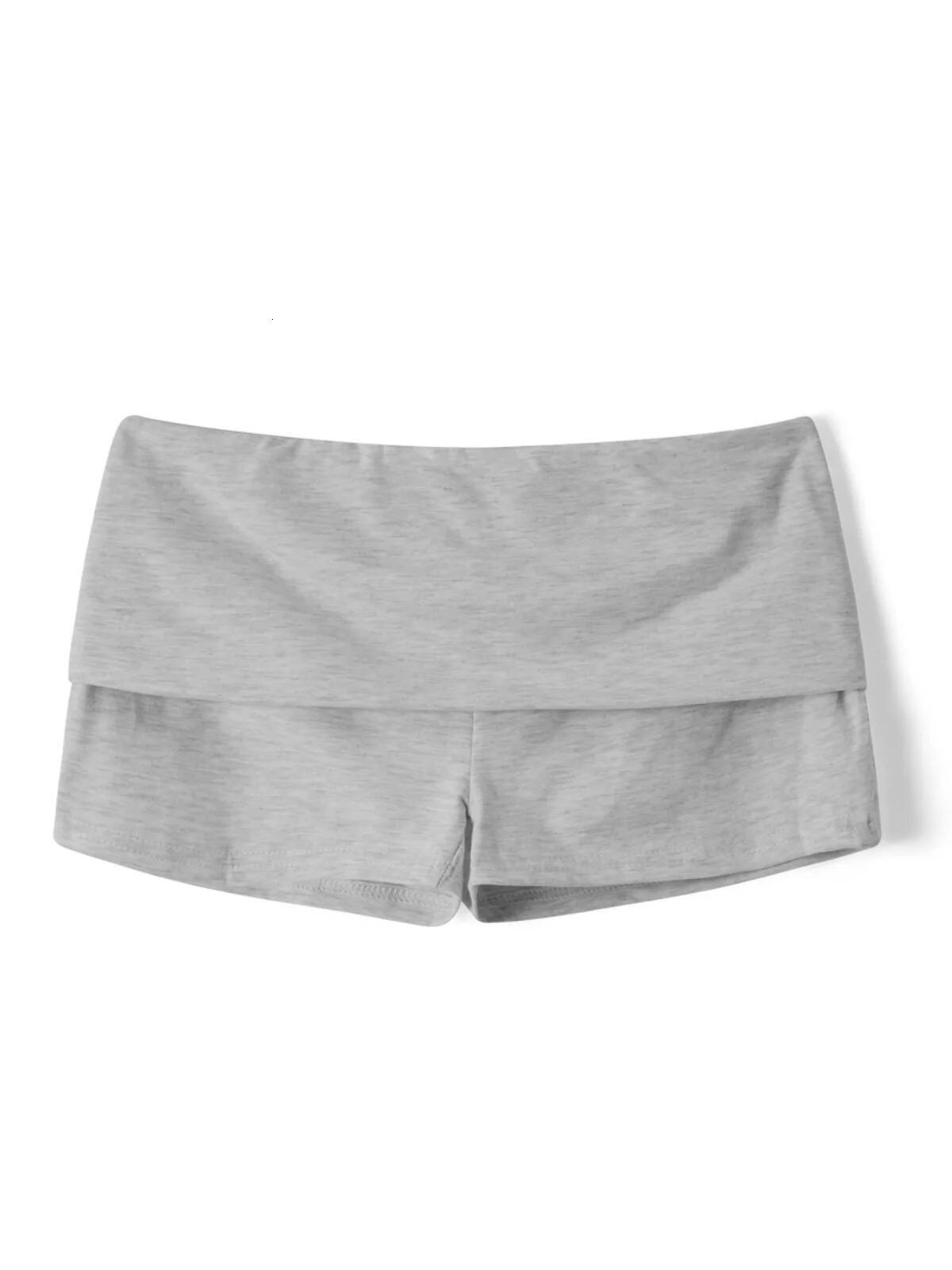 Women's Summer Slim Sporty Fiess Short Pants Solid Color Fold Over Low Waist Lounge Shorts Casual