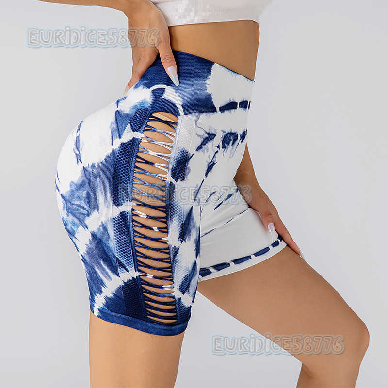 Tie-dye Shorts Side Hollow Tie-dye 3/4 Shorts Hip-lifting Tight Pants Fitness Sports Yoga Pants H250806