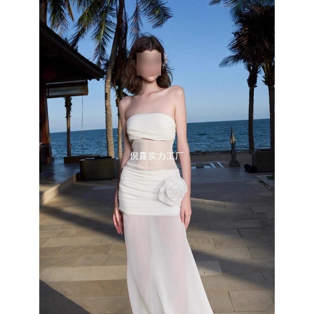 2025 Summer Beach Vacation Dress Pure Desire Style trend Spicy Girl Fashion Off Shoulder Tube Top Slim Tight Dress Off Back Summer Dress New Designer 