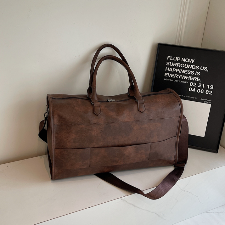 Pu Leather Travel Bag Cylinder Waterproof Handbag Large Capacity Airplane Luggage Bag Sports Fitness Bag 250815