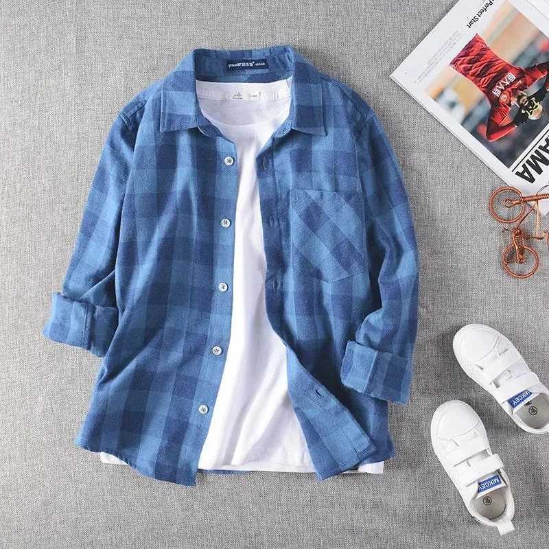 Boys Shirts Spring Autumn Boys Long Sleeve Shirts Cotton Summer Thin Check Coat Childrens Tops Teenage Boys Shirts Size 4 6 8 10Y X250806