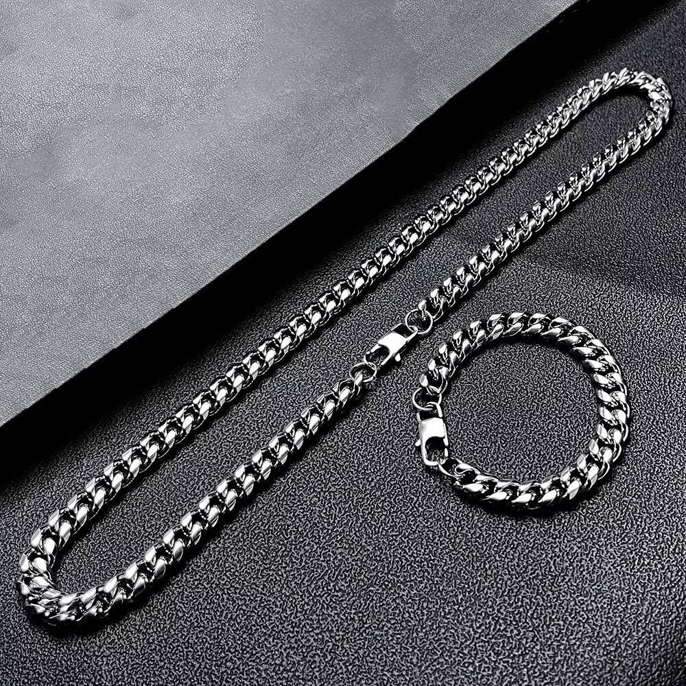 Top Selling Stainless Steel Cuban Chain Necklace for Men Fashion Pendants Charms in Silver Color