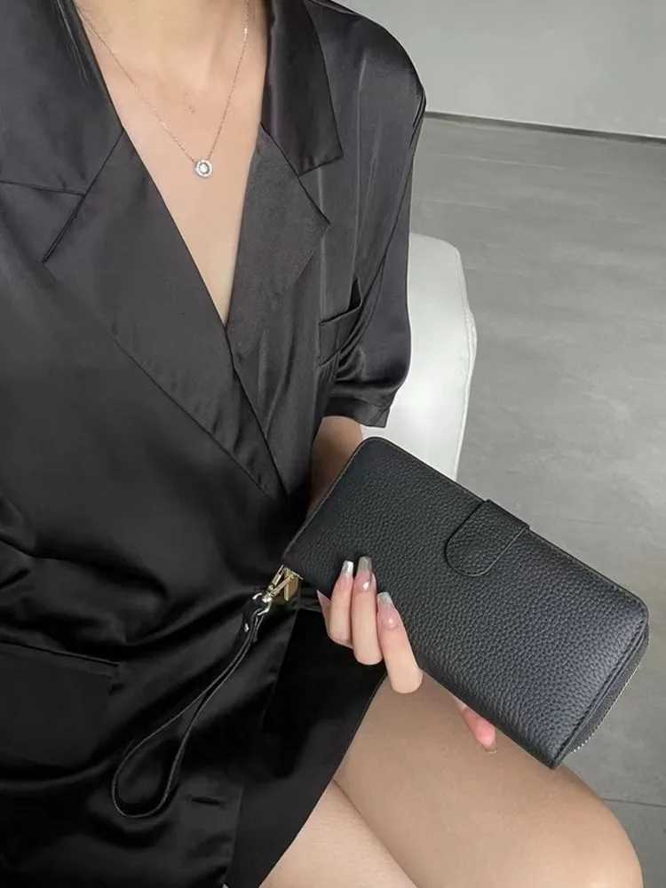 Women Long Cowhide Genuine Leather Wallet Card Holder Office Ladies Casual Clutch Bags Zipper Classic Purse Wallets Solid Color XJ250806