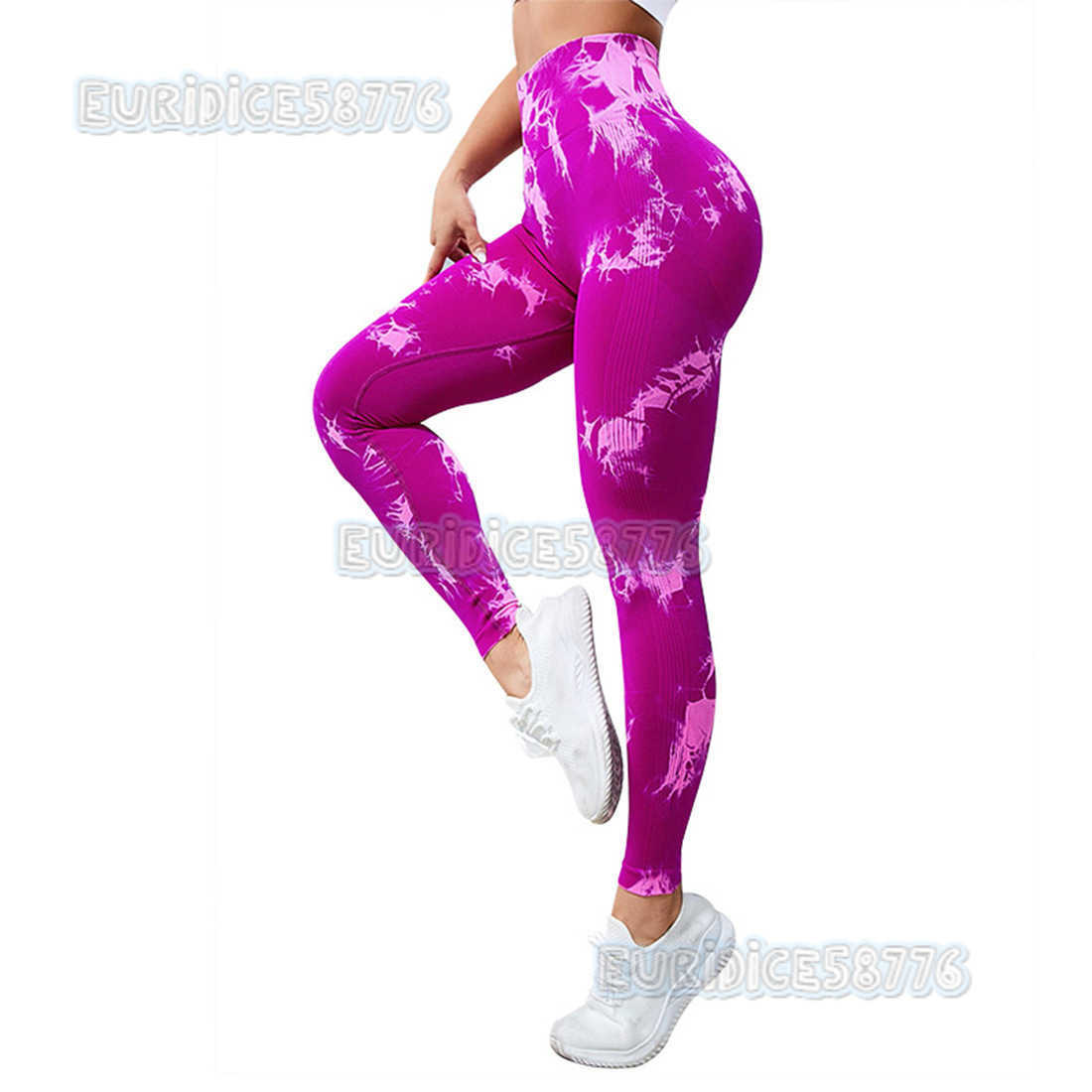 Tie-dye Seamless Yoga Pants Running Fitness Sports Pants High Elastic Peach Hip Lift High Waist Printed Nine-point Pants for Women H250806