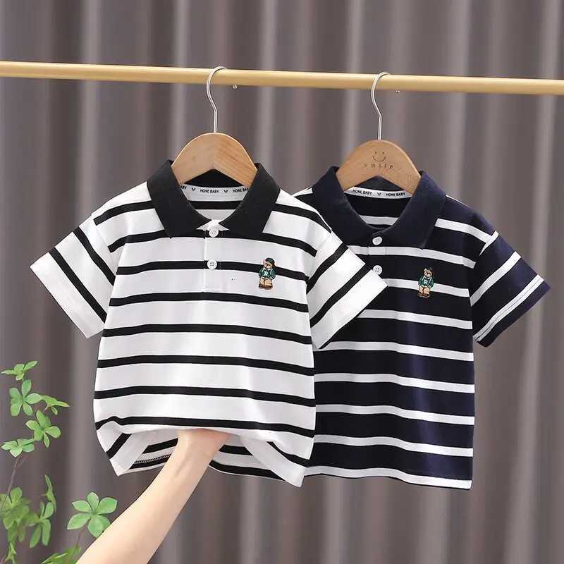Summer Children Striped Polo Shirt Korean Version Style Kids Boys Short Sleeves T-shirt 1-4 Years Kids Embroidery Cotton Top Tees X250806