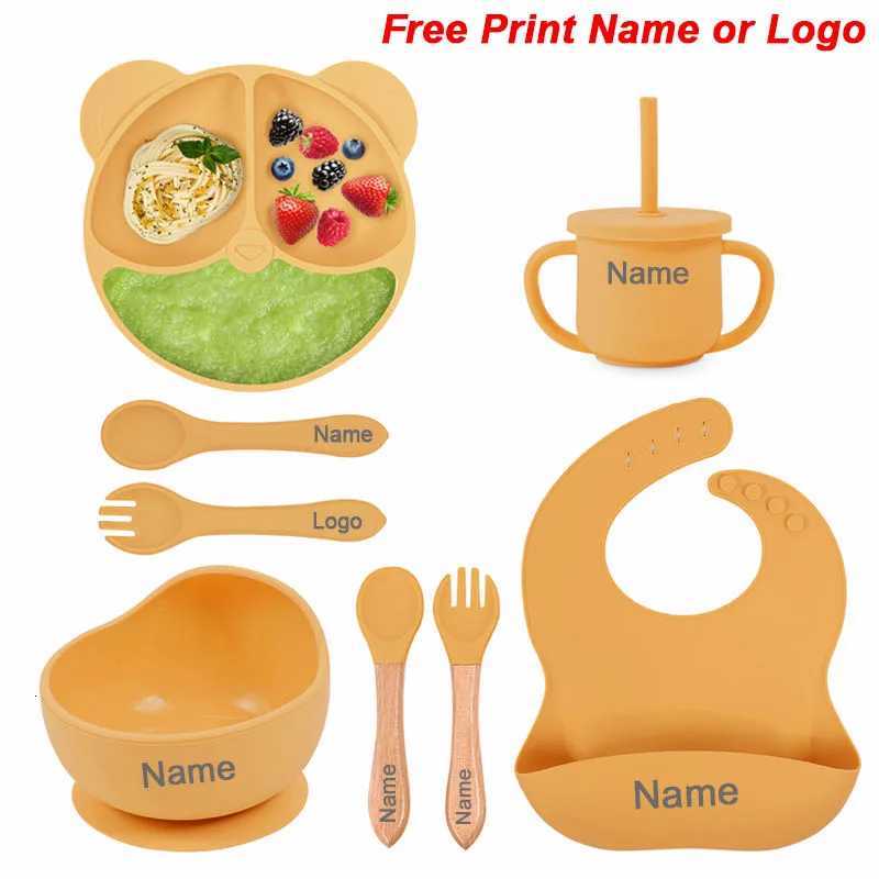 Feeding Set Silicone For Baby Sucker Bowl Dishes Plate For Kids Bear Plate Set Baby Tableware Childrens Cup With Straw 8Pcs X2508061