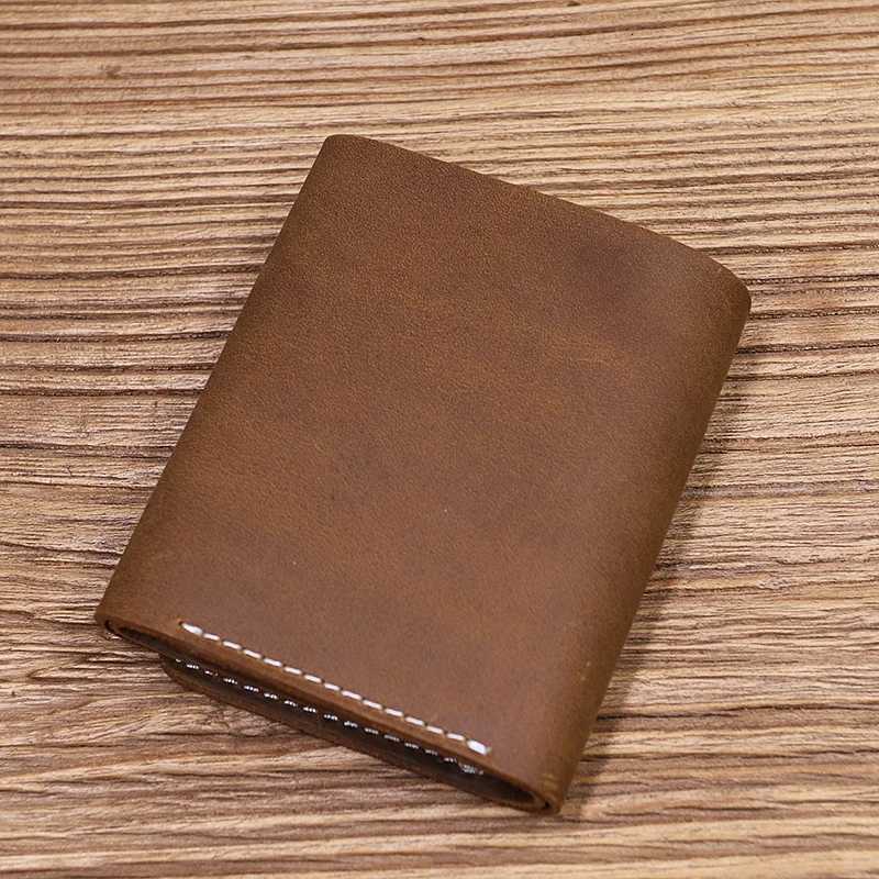 100% Genuine Leather Wallet for Men Male Cowhide Vintage Handmade Short Trifold Mens Purse with ID Holder Money Bag XJ250806