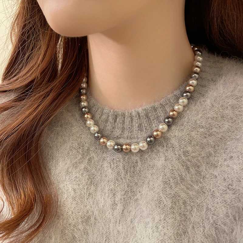 French Elegant Romantic Mixed Color Pearl Beaded Necklace 2025 Fashion Jewelry Sweet Accessories for Womens Collarbone Chain Y250805